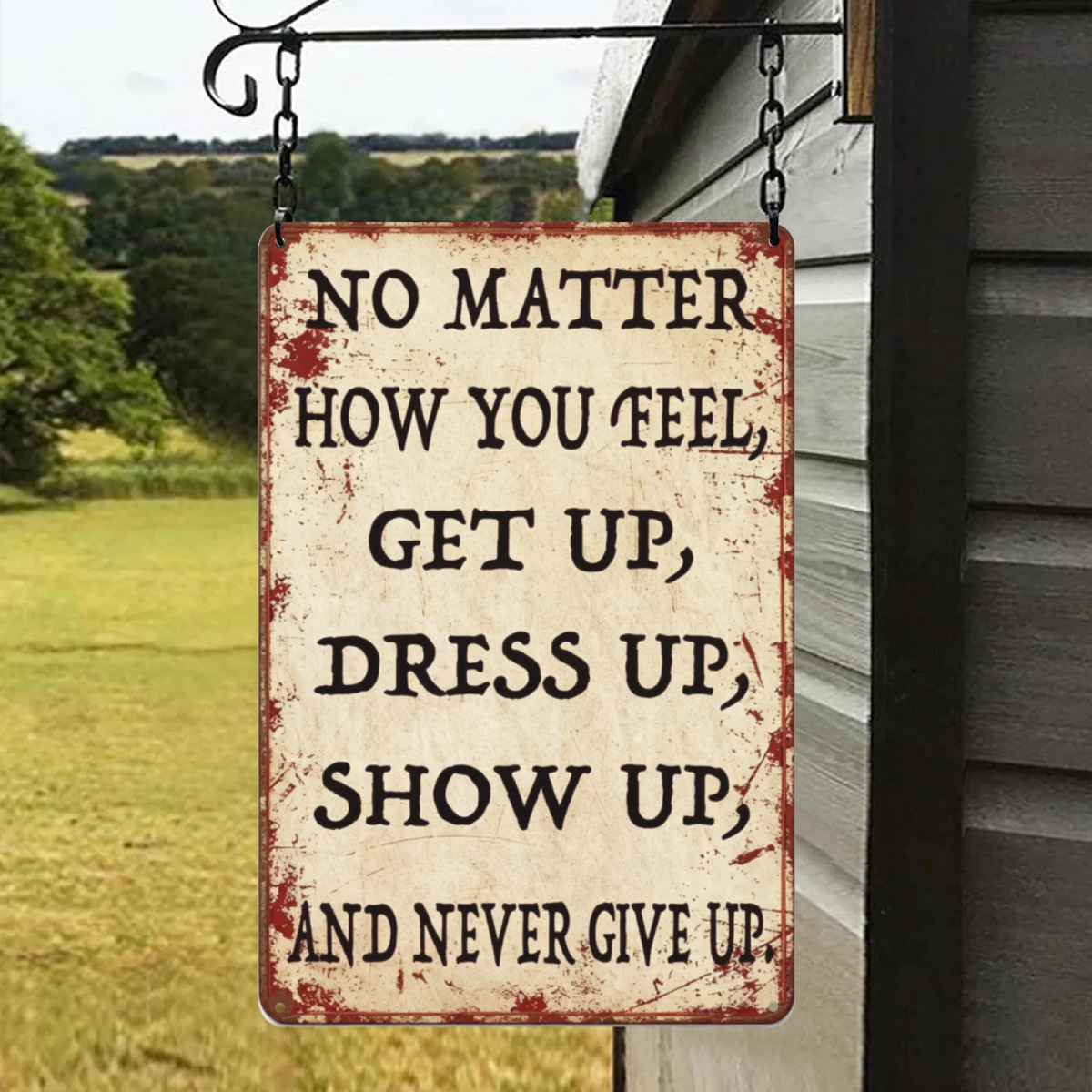 Motivational Never Give Up Distressed Rustic Tin Sign
