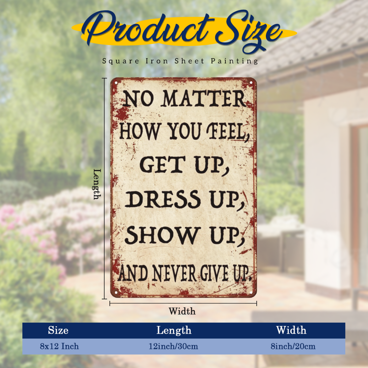 Motivational Never Give Up Distressed Rustic Tin Sign