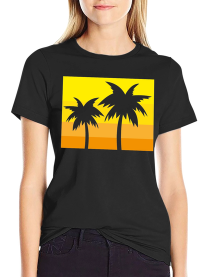Tropical Palm Tree Graphic Tee - Sunset Vibes
