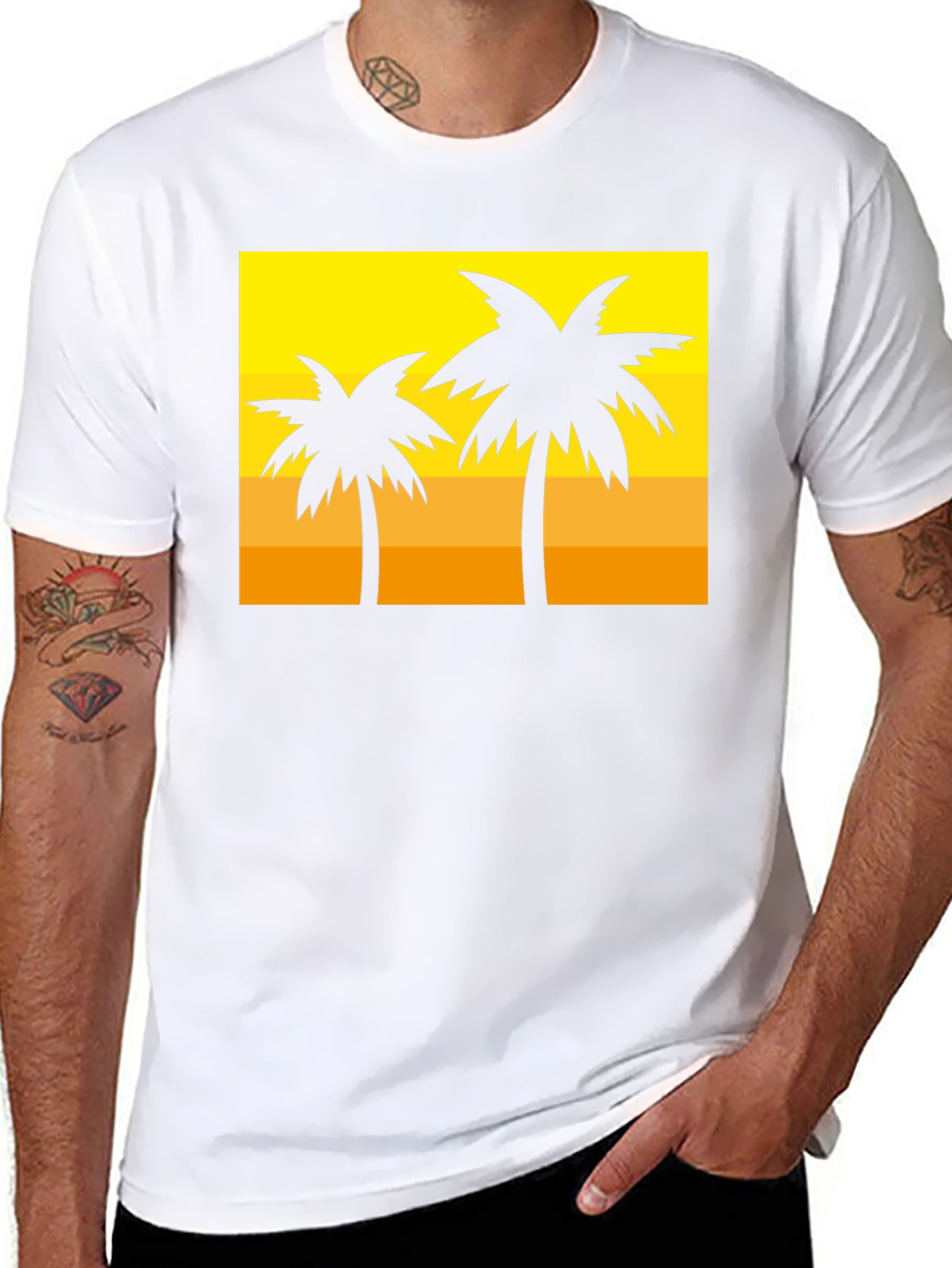 Tropical Palm Tree Graphic Tee - Sunset Vibes