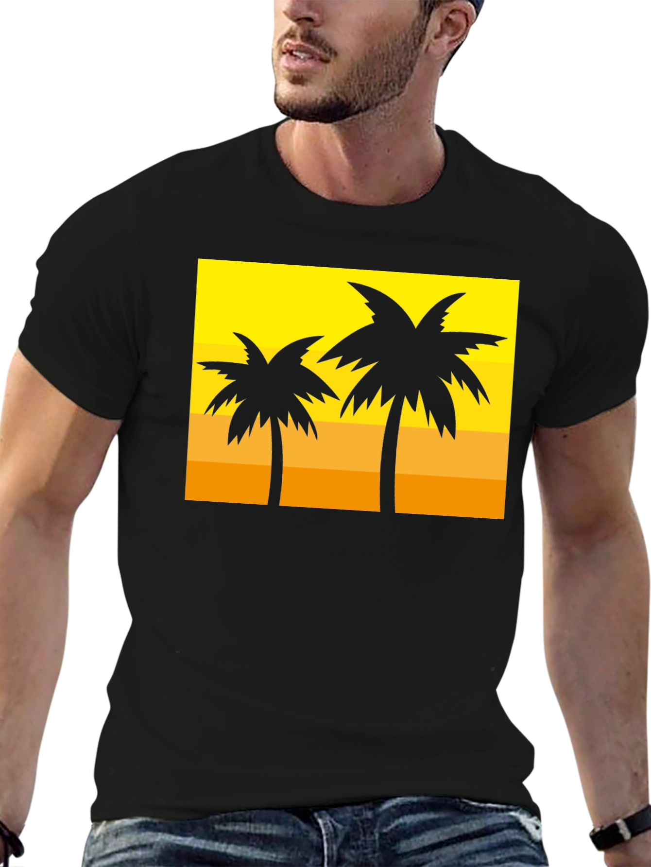 Tropical Palm Tree Graphic Tee - Sunset Vibes