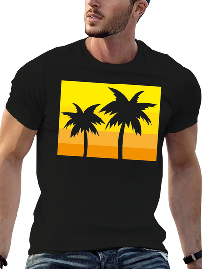 Tropical Palm Tree Graphic Tee - Sunset Vibes