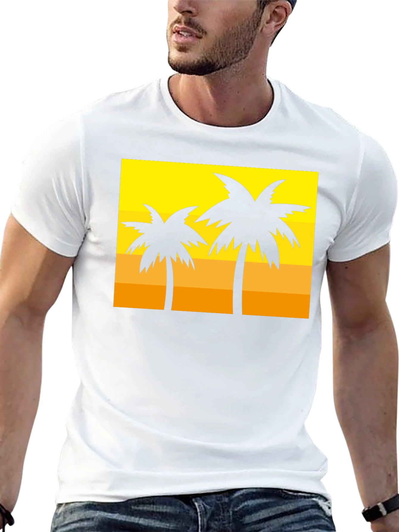 Tropical Palm Tree Graphic Tee - Sunset Vibes
