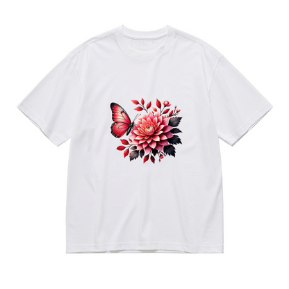 Red Butterfly Dahlia Floral Plus Size Women Tee