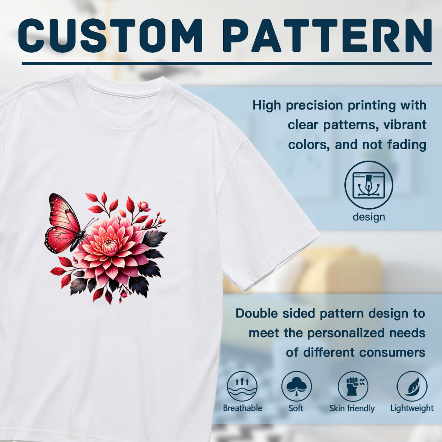 Red Butterfly Dahlia Floral Plus Size Women Tee