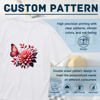 Red Butterfly Dahlia Floral Plus Size Women Tee