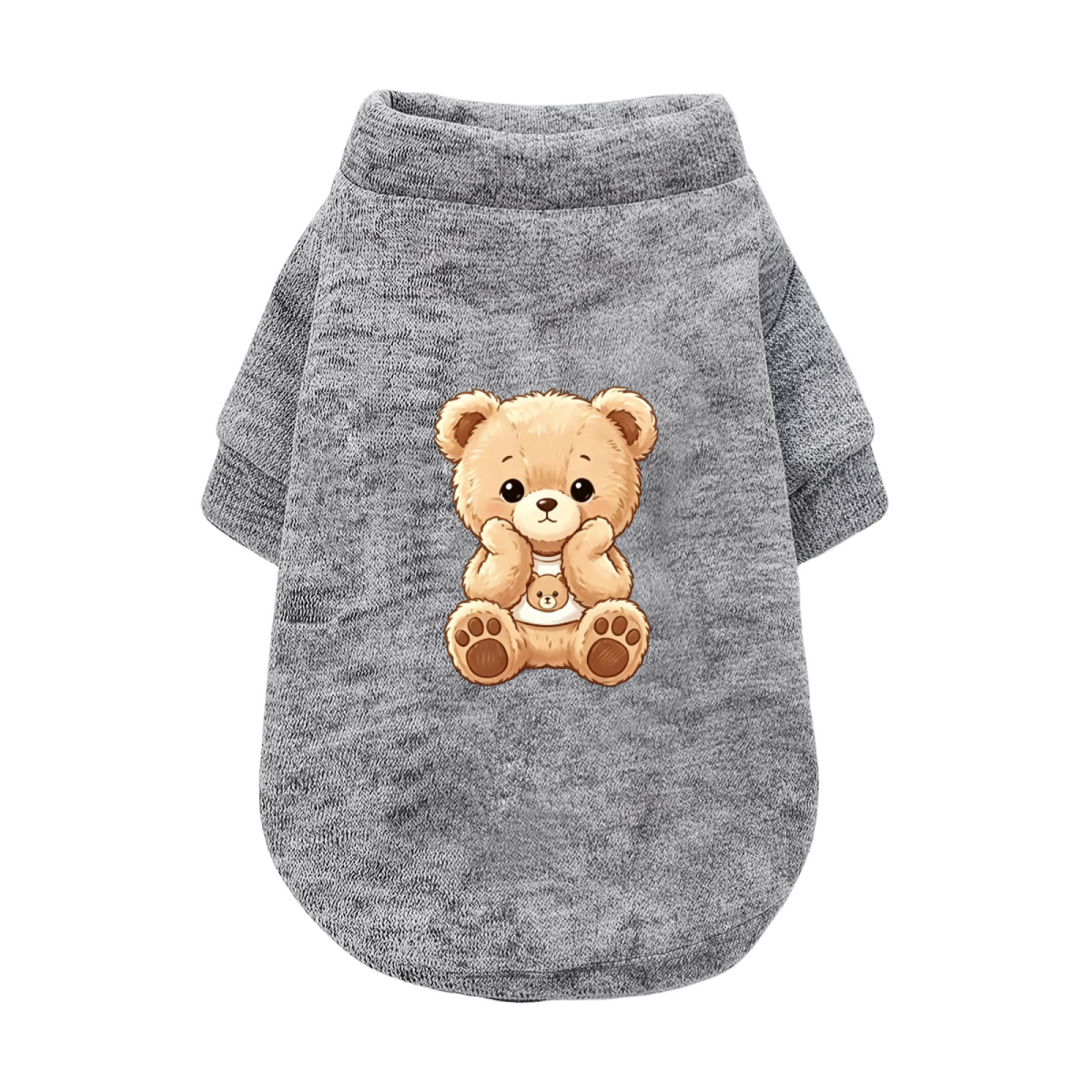 Hugging Mini Bear Grey Pet Pullover Sweater, Fluffy Teddy Puppy Outfit