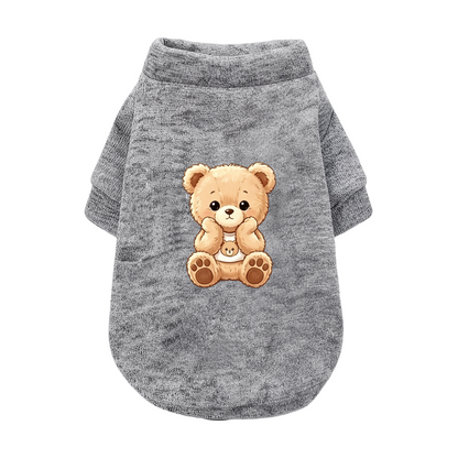 Hugging Mini Bear Grey Pet Pullover Sweater, Fluffy Teddy Puppy Outfit