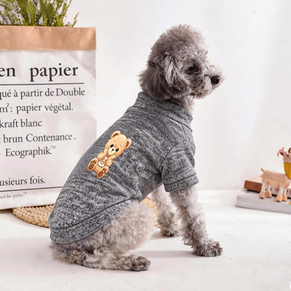 Hugging Mini Bear Grey Pet Pullover Sweater, Fluffy Teddy Puppy Outfit