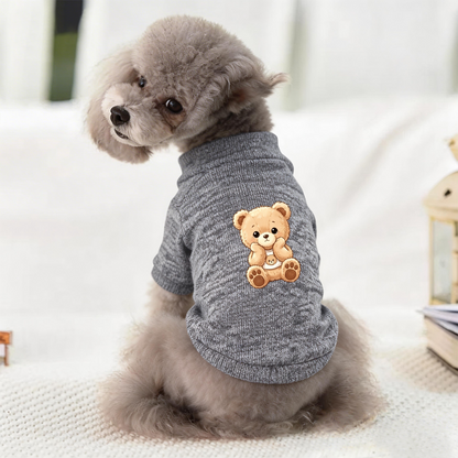 Hugging Mini Bear Grey Pet Pullover Sweater, Fluffy Teddy Puppy Outfit