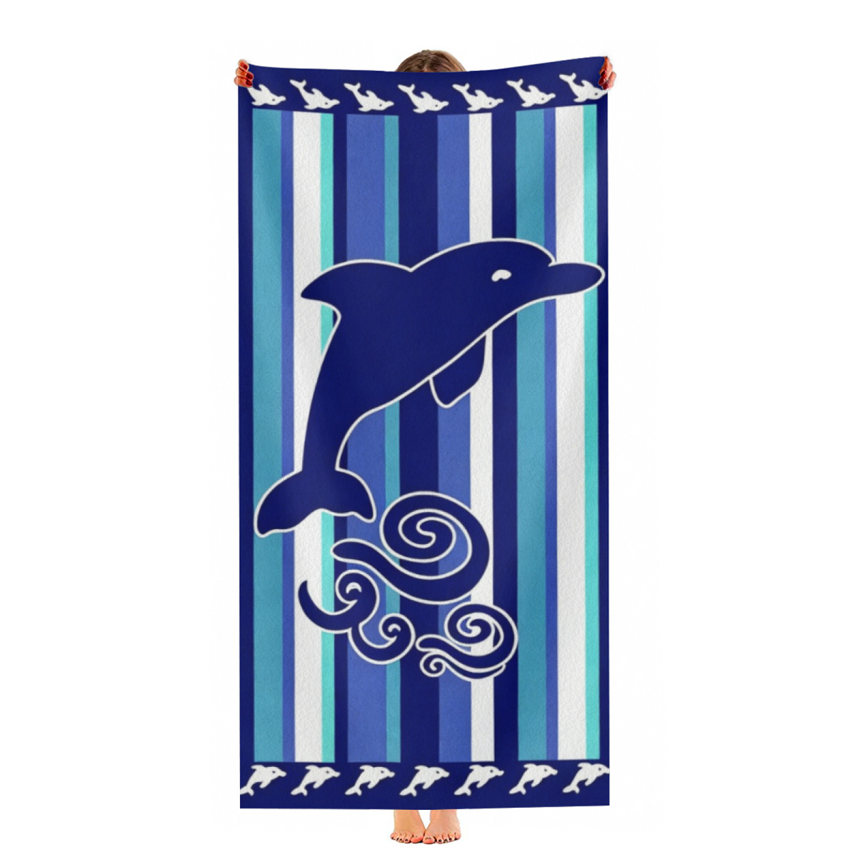 Cute Dolphin Striped Ocean Style Beach Towel, Cloud?Like Soft & Efficient Water Absorbing, Multiple Size Choices for Kids & Adults Beach Activities