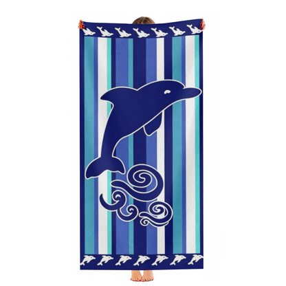 Cute Dolphin Striped Ocean Style Beach Towel, Cloud?Like Soft & Efficient Water Absorbing, Multiple Size Choices for Kids & Adults Beach Activities