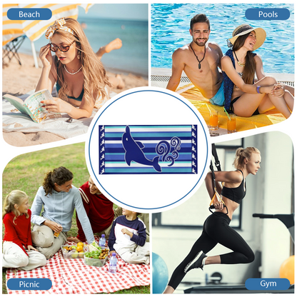 Cute Dolphin Striped Ocean Style Beach Towel, Cloud?Like Soft & Efficient Water Absorbing, Multiple Size Choices for Kids & Adults Beach Activities