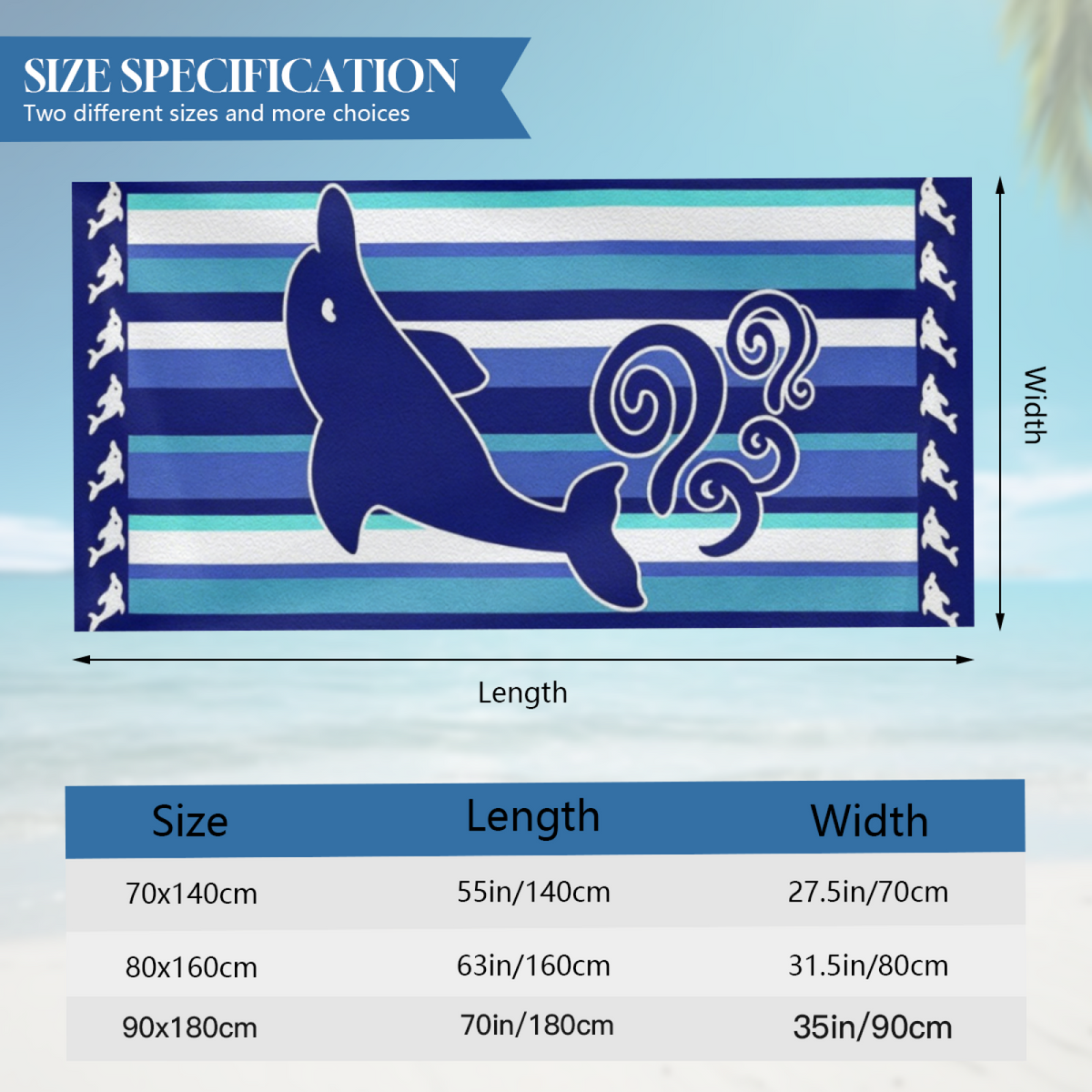 Cute Dolphin Striped Ocean Style Beach Towel, Cloud?Like Soft & Efficient Water Absorbing, Multiple Size Choices for Kids & Adults Beach Activities