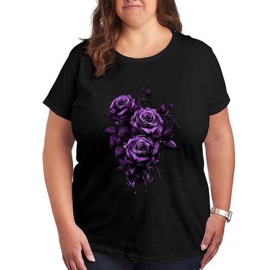 Dark Gothic Oil Painting Purple Roses Plus Size Women¡¯s T-Shirt
