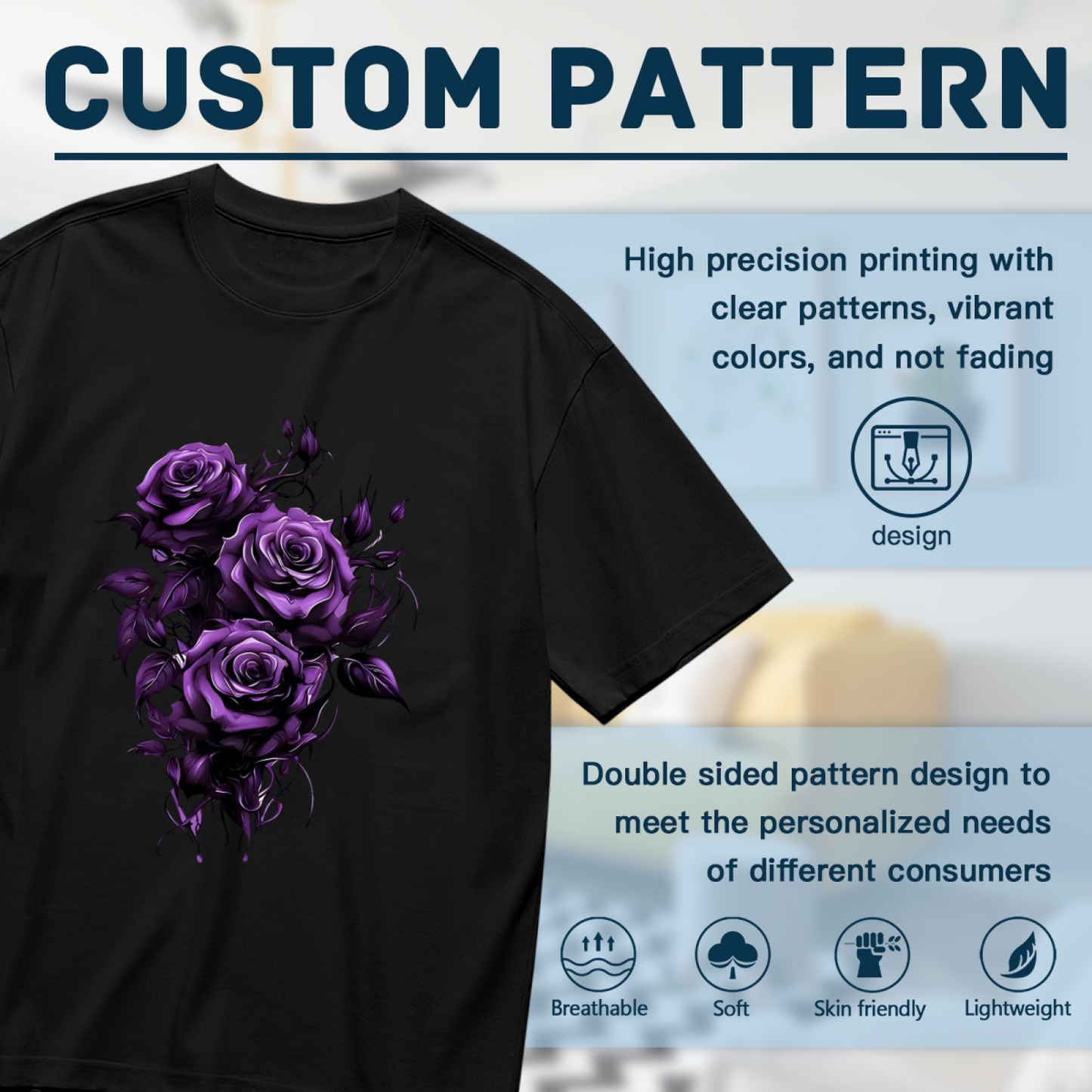Dark Gothic Oil Painting Purple Roses Plus Size Women¡¯s T-Shirt