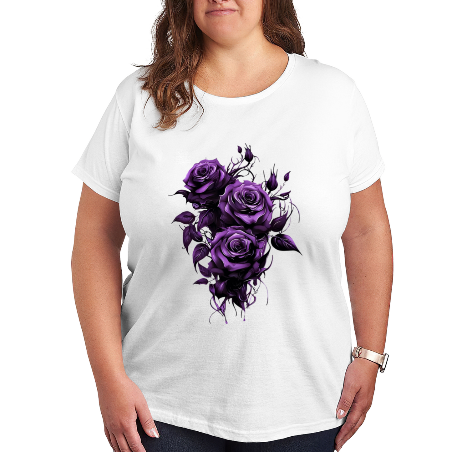 Dark Gothic Oil Painting Purple Roses Plus Size Women¡¯s T-Shirt