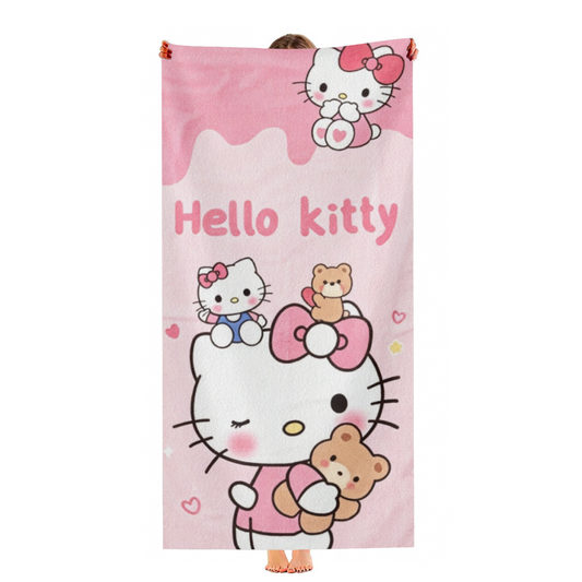 Cute Pink Hello Kitty Bear Cartoon Beach Towel, Super Plush & Comfortable, Fast Water Absorbing, Diverse Length Sizes Perfect for Girls Kids Pool Day