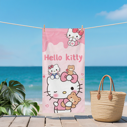 Cute Pink Hello Kitty Bear Cartoon Beach Towel, Super Plush & Comfortable, Fast Water Absorbing, Diverse Length Sizes Perfect for Girls Kids Pool Day