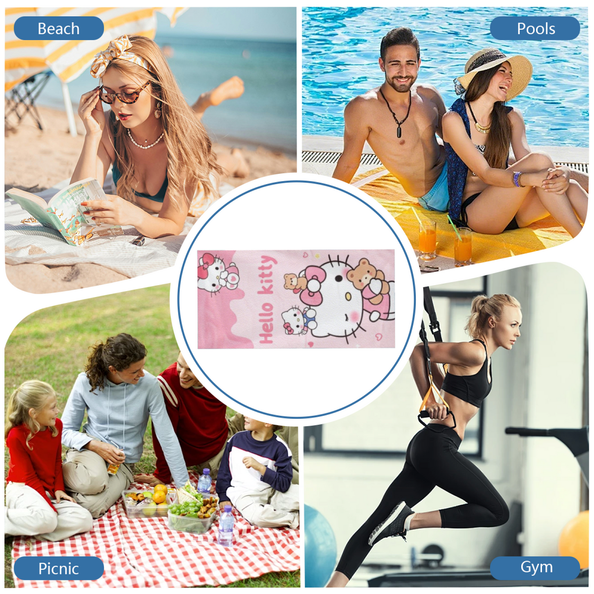 Cute Pink Hello Kitty Bear Cartoon Beach Towel, Super Plush & Comfortable, Fast Water Absorbing, Diverse Length Sizes Perfect for Girls Kids Pool Day