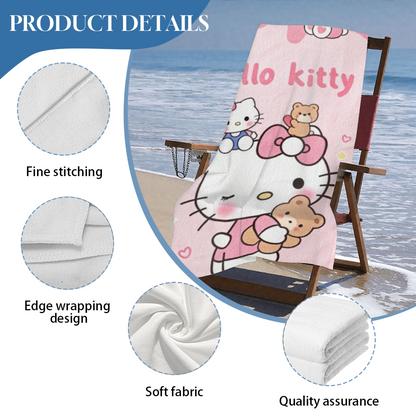 Cute Pink Hello Kitty Bear Cartoon Beach Towel, Super Plush & Comfortable, Fast Water Absorbing, Diverse Length Sizes Perfect for Girls Kids Pool Day