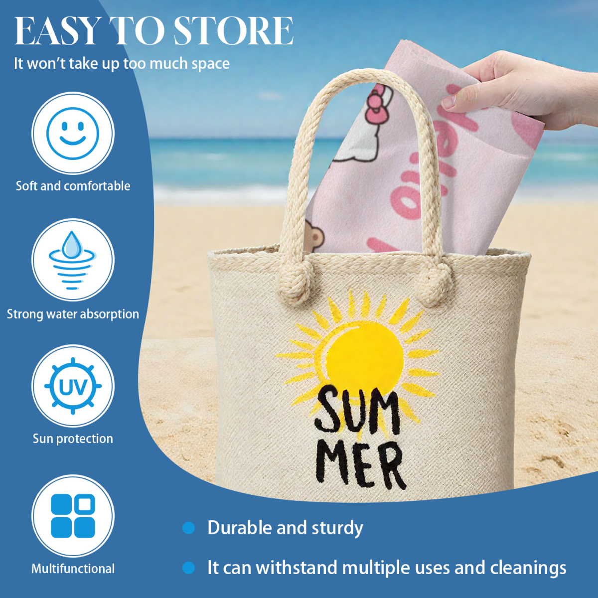 Cute Pink Hello Kitty Bear Cartoon Beach Towel, Super Plush & Comfortable, Fast Water Absorbing, Diverse Length Sizes Perfect for Girls Kids Pool Day