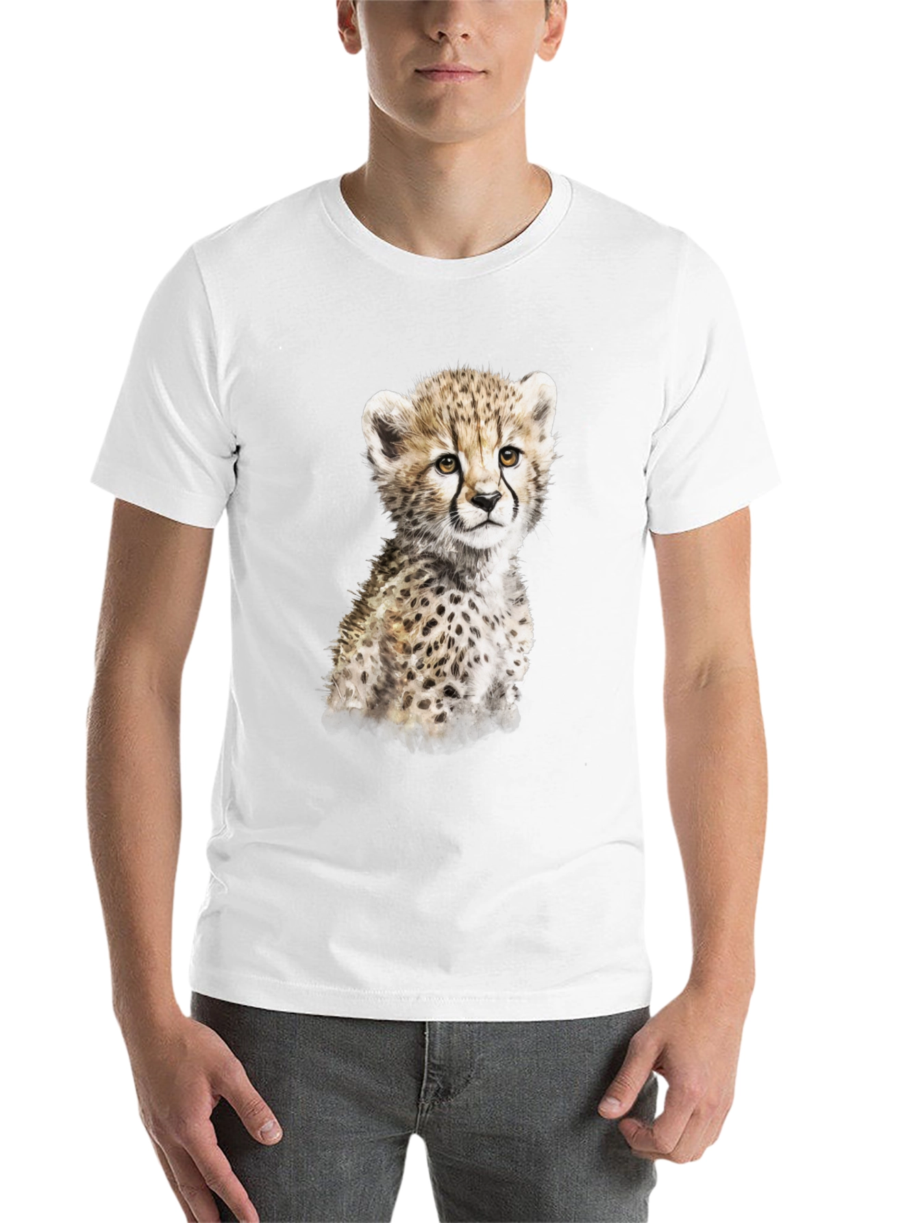 Cute Cheetah Cub Graphic T-Shirt - Black