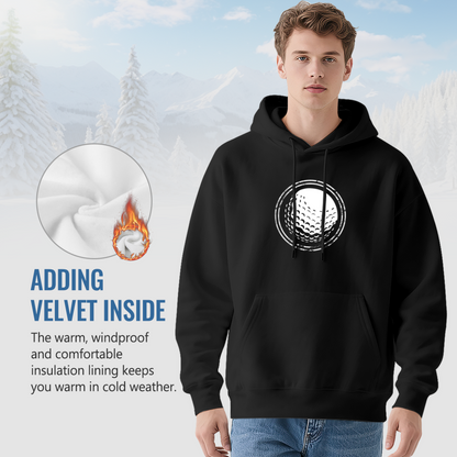 Retro Golf Ball Graphic Black Hoodie, Snug Sports Daily Hoodie