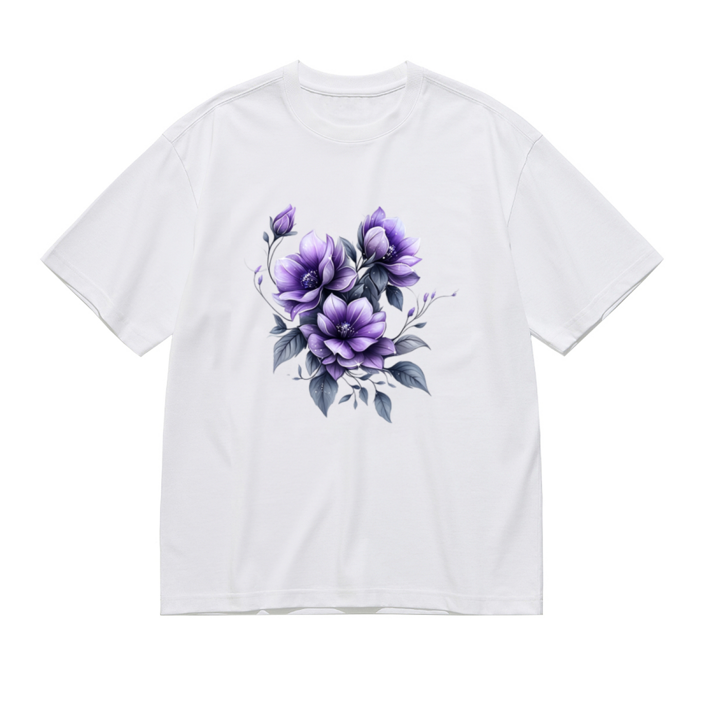Soft Watercolor Purple Magnolia Floral Aesthetic Plus Size Women Printed T-Shirt