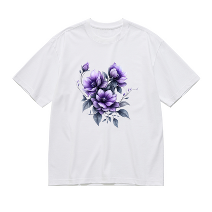 Soft Watercolor Purple Magnolia Floral Aesthetic Plus Size Women Printed T-Shirt