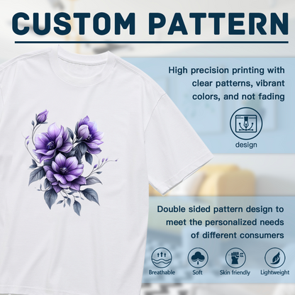 Soft Watercolor Purple Magnolia Floral Aesthetic Plus Size Women Printed T-Shirt