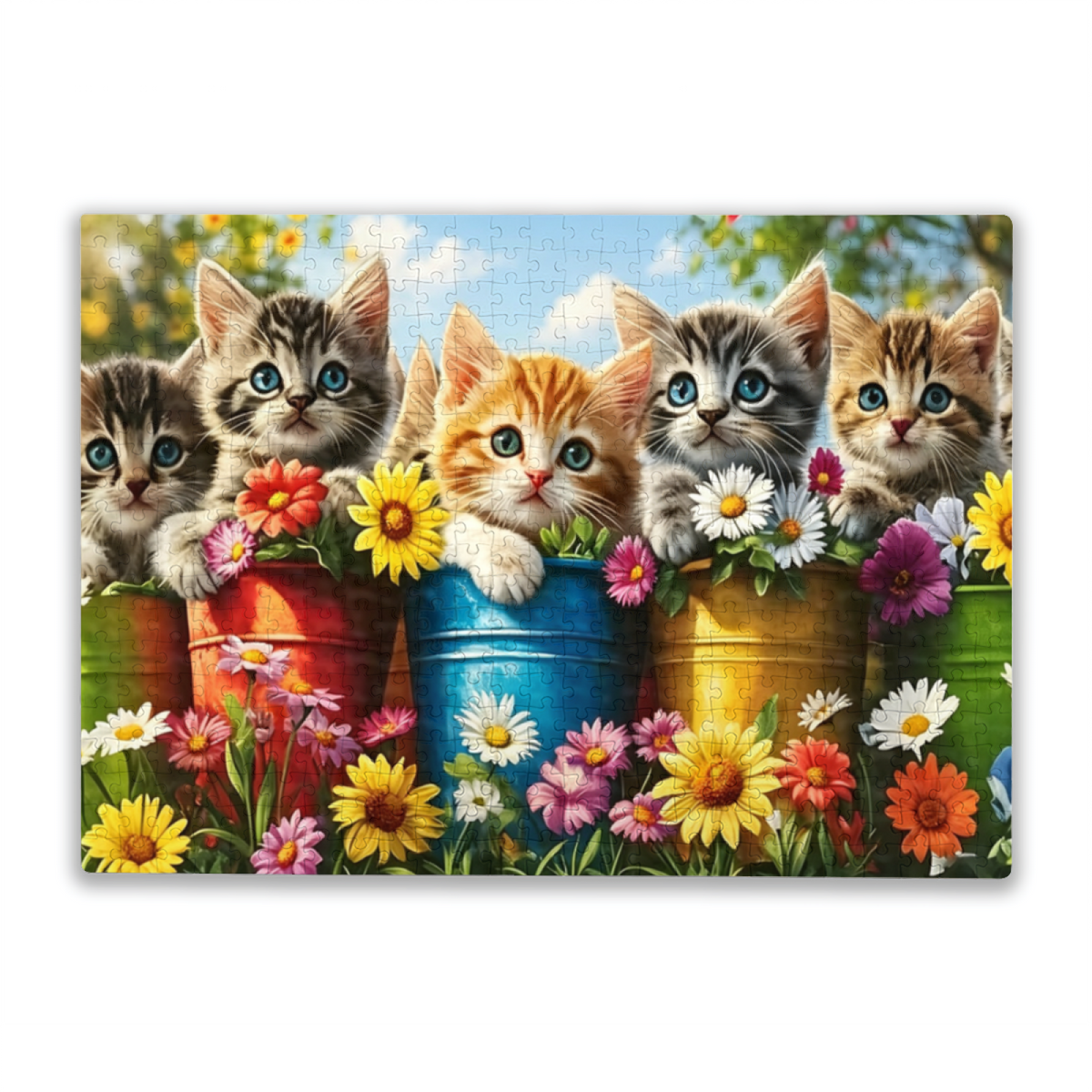 Sweet Bucket Kittens Daisy Floral Cute Animal Jigsaw Puzzle