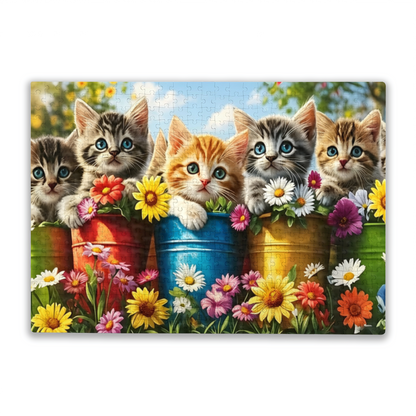 Sweet Bucket Kittens Daisy Floral Cute Animal Jigsaw Puzzle
