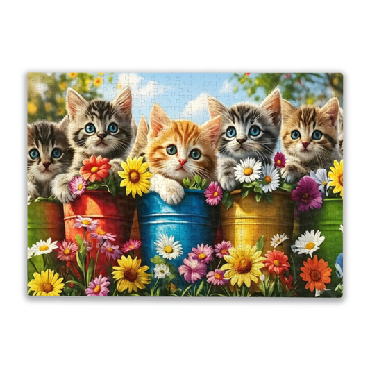 Sweet Bucket Kittens Daisy Floral Cute Animal Jigsaw Puzzle