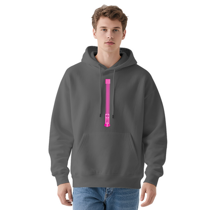 Pink Vertical Zipper Minimal Cute Comfort White Hoodie, Simple Streetwear