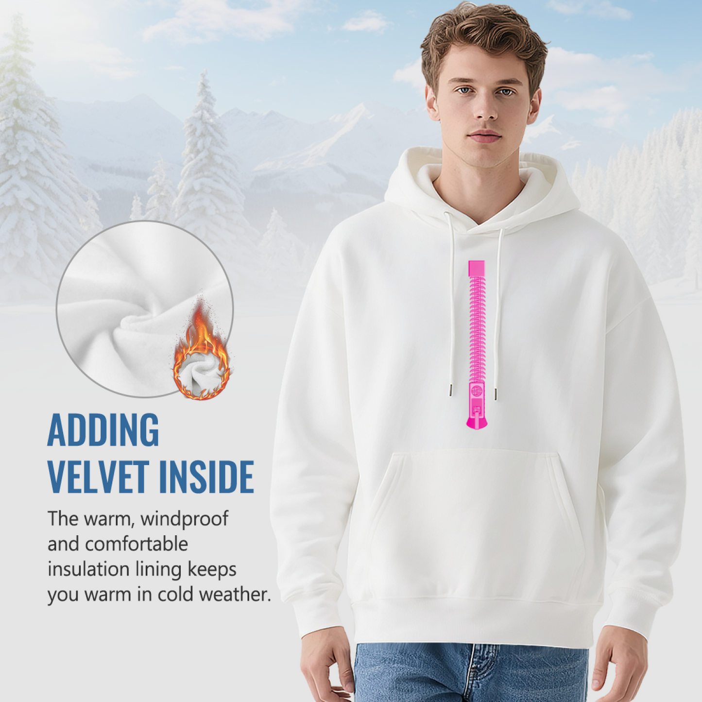 Pink Vertical Zipper Minimal Cute Comfort White Hoodie, Simple Streetwear