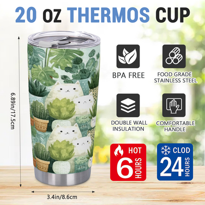 Minimal Green Succulent White Kitten Plant Lover Tumbler