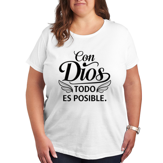 Con Dios Todo Es Posible Spanish Faith Wings Plus Size Women Graphic Print T-Shirt