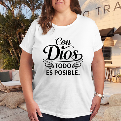 Con Dios Todo Es Posible Spanish Faith Wings Plus Size Women Graphic Print T-Shirt