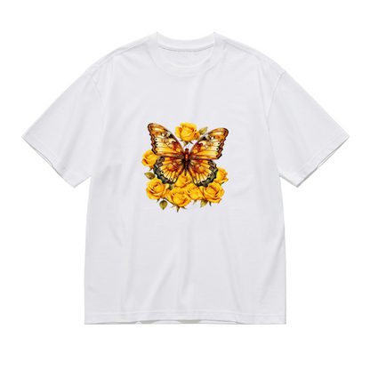 Golden Butterfly Yellow Roses Plus Size Casual Women Tee