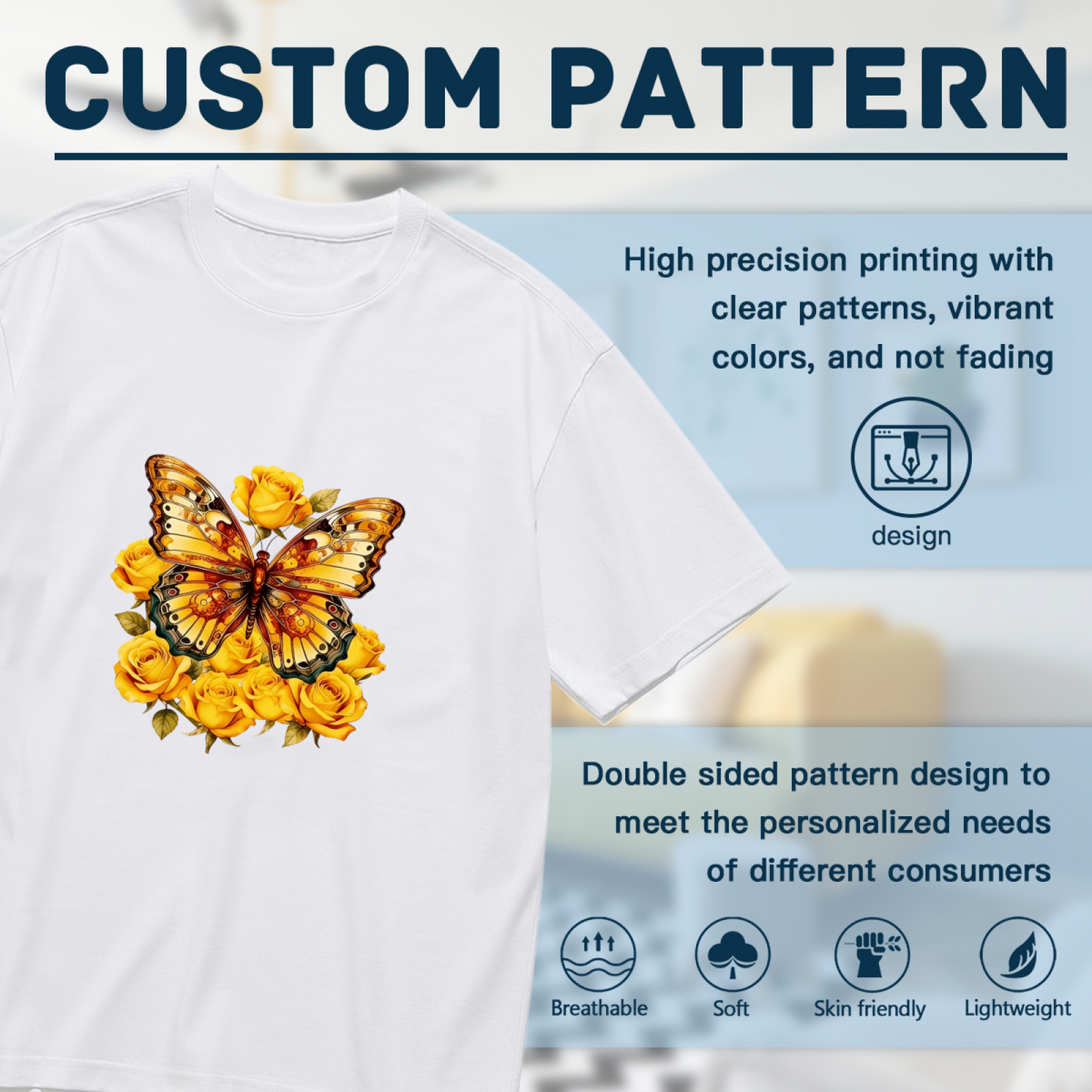 Golden Butterfly Yellow Roses Plus Size Casual Women Tee