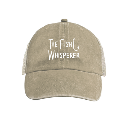 The Fish Whisperer Hook Graphic Maroon Washed Trucker Hat Fishing Lover Mesh Cap