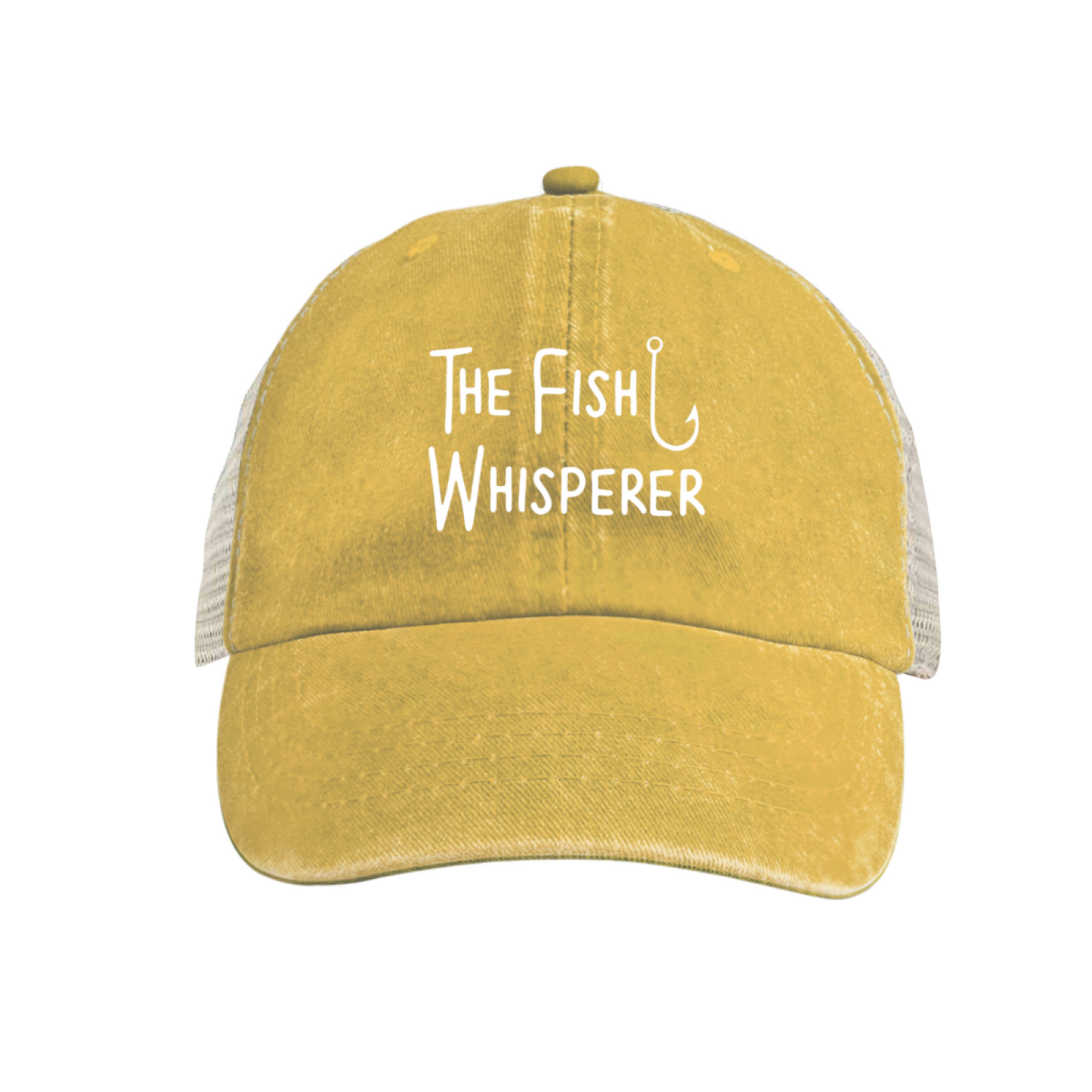 The Fish Whisperer Hook Graphic Maroon Washed Trucker Hat Fishing Lover Mesh Cap