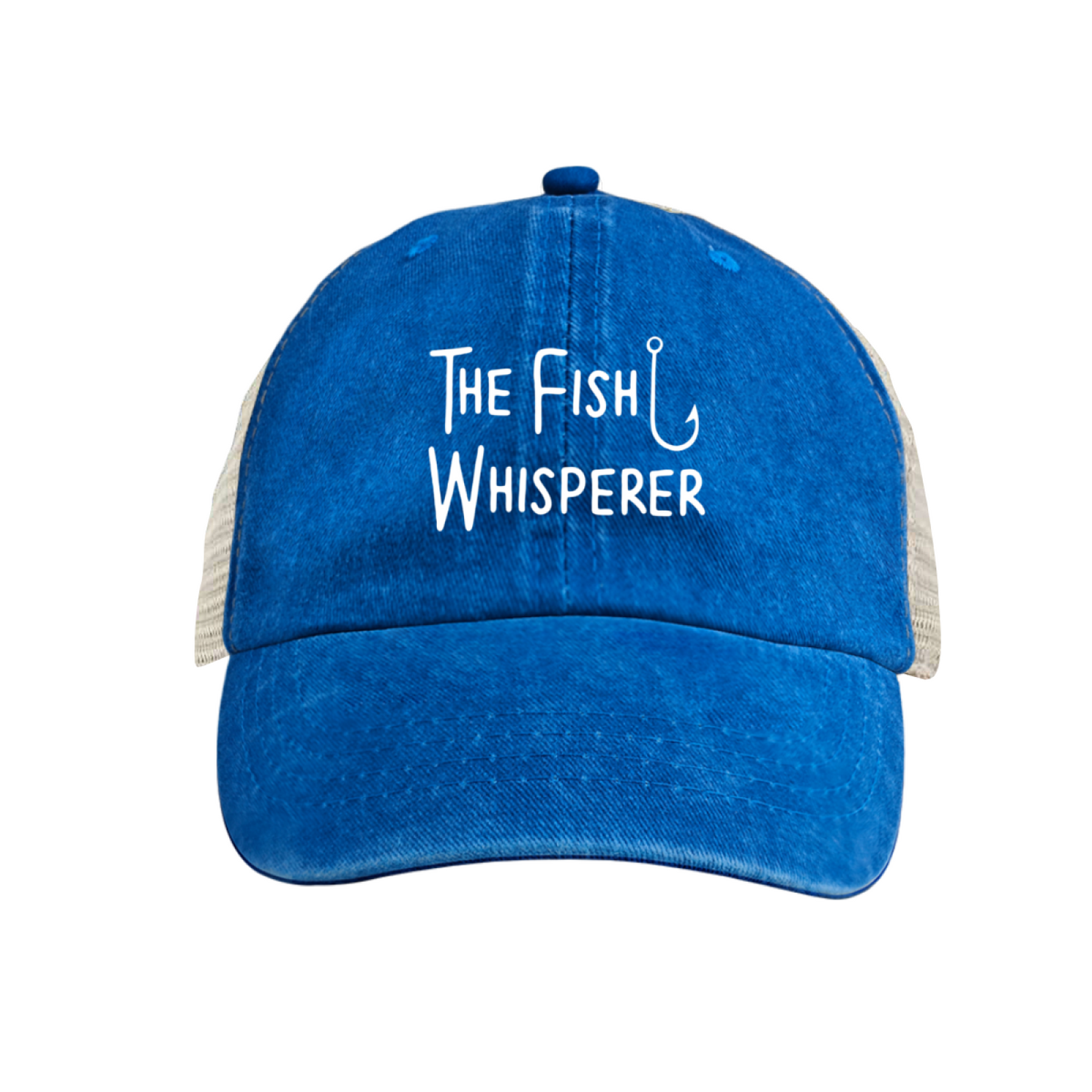 The Fish Whisperer Hook Graphic Maroon Washed Trucker Hat Fishing Lover Mesh Cap