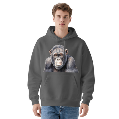 Realistic Chimpanzee Art Print Soft White Hoodie, Animal Lover Relaxed Top