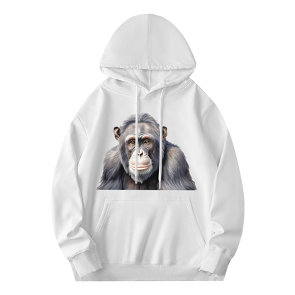 Realistic Chimpanzee Art Print Soft White Hoodie, Animal Lover Relaxed Top