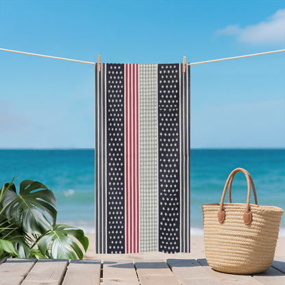 Retro Star Stripe American Style Beach Towel, Fluffy Soft & Strong Water Absorbency, Full Range of Sizes for Stylish Comfort on Every Beach Getaway
