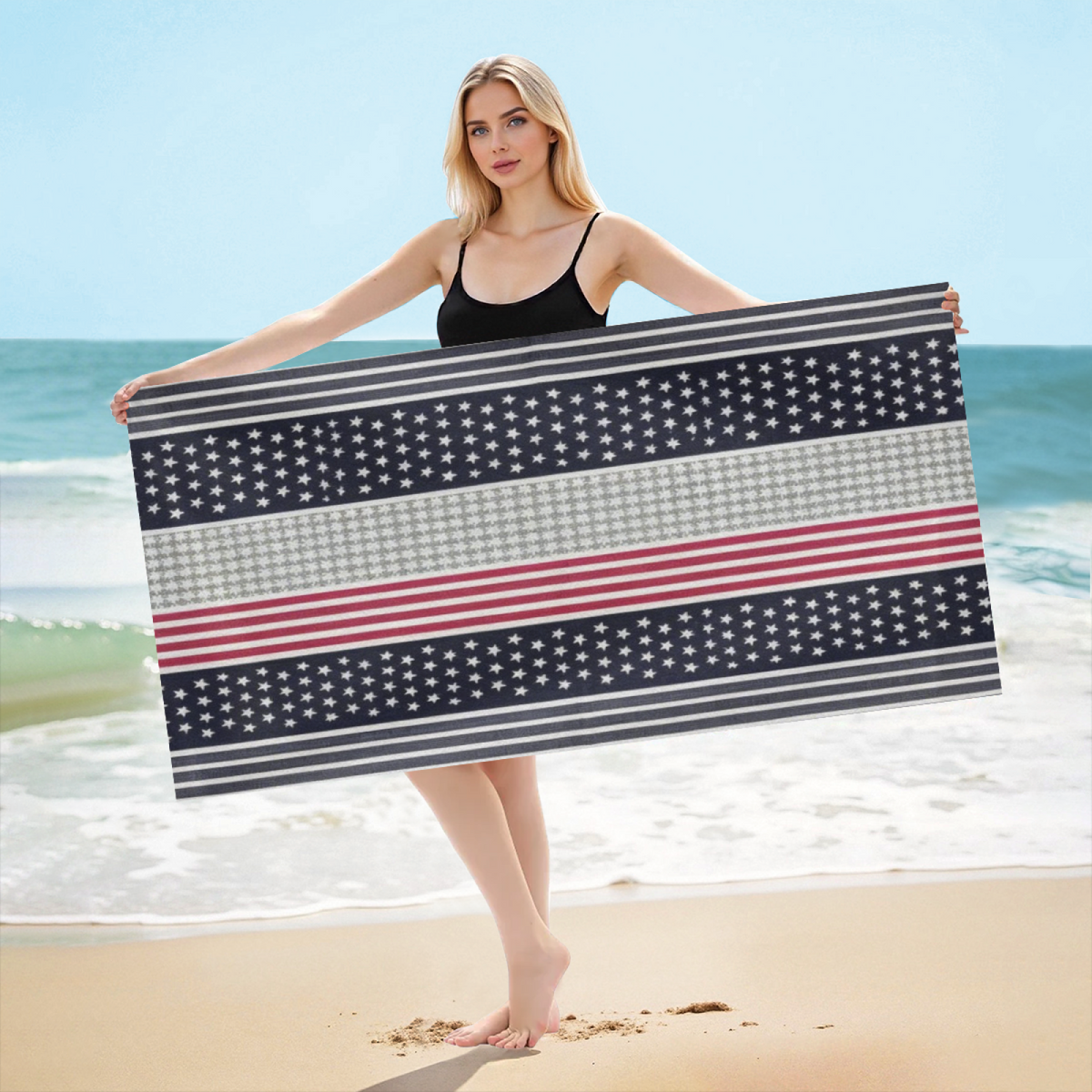 Retro Star Stripe American Style Beach Towel, Fluffy Soft & Strong Water Absorbency, Full Range of Sizes for Stylish Comfort on Every Beach Getaway