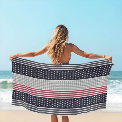 Retro Star Stripe American Style Beach Towel, Fluffy Soft & Strong Water Absorbency, Full Range of Sizes for Stylish Comfort on Every Beach Getaway