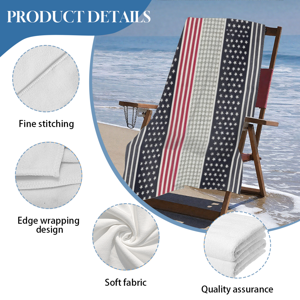 Retro Star Stripe American Style Beach Towel, Fluffy Soft & Strong Water Absorbency, Full Range of Sizes for Stylish Comfort on Every Beach Getaway